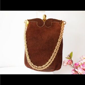Vintage 60s Brown Suede Handbag, Glamorous Brown Suede Purse, Classic Purse